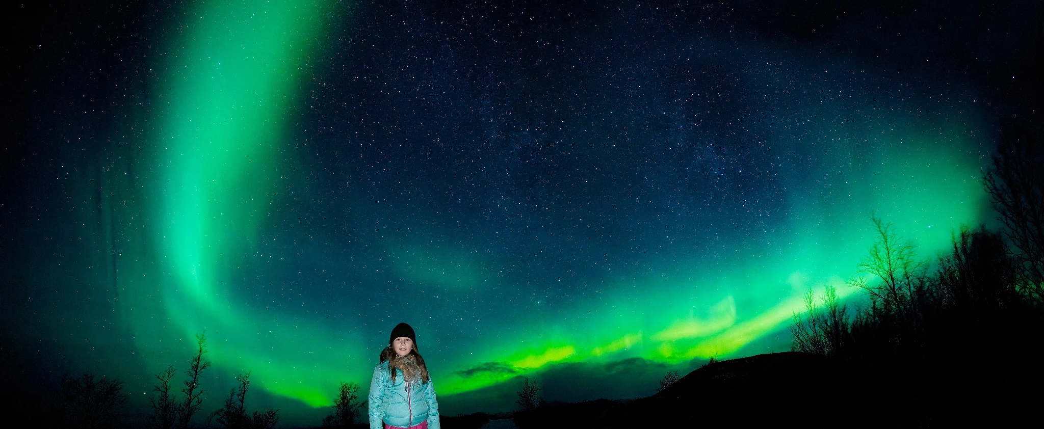 Aurora borealis under a starry sky